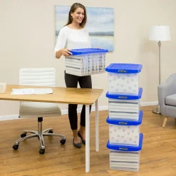 File Storage|Bankers Box® Bankers Box Heavy Duty Locking File Totes, Letter/Legal Size, Blue/Clear (0086201)