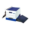 File Storage|Bankers Box® Bankers Box Heavy-Duty FastFold Corrugated File Storage Boxes, Lift-Off Lid, Binder Size, White/Blue, 12/Carton (0073301)