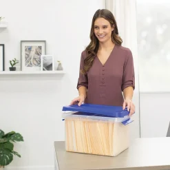 File Storage|Bankers Box® Bankers Box Heavy-Duty Latch Lid Plastic File Box, Letter Size, Blue/Clear, Each (86101)