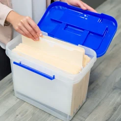 File Storage|Bankers Box® Bankers Box Heavy-Duty Plastic Portable File Storage Box, Letter Size, Blue/Clear (0086301)