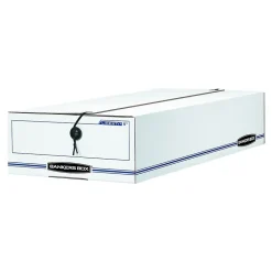 File Storage|Bankers Box® Bankers Box Liberty Corrugated File Storage Boxes, String & Button Closure, Check & Form Size, White/Blue, 12/Carton (00007)