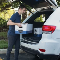 File Storage|Bankers Box® Bankers Box Liberty Heavy-Duty Corrugated File Storage Boxes, String & Button, Letter Size, White/Blue, 12/Carton (00011)