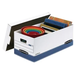 File Storage|Bankers Box® Bankers Box Medium-Duty Corrugated File Storage Boxes, Lift-Off Lid, Letter Size, White/Blue, 20/Carton (0070110)