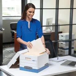 File Storage|Bankers Box® Bankers Box Medium-Duty Corrugated File Storage Boxes, Lift-Off Lid, Letter Size, White/Blue, 20/Carton (0070110)