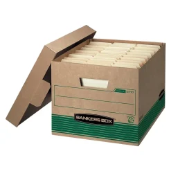 File Storage|Bankers Box® Medium-Duty Recycled FastFold File Storage Boxes, Lift-Off Lid, Letter/Legal Size, Brown, 12/Carton (12770)