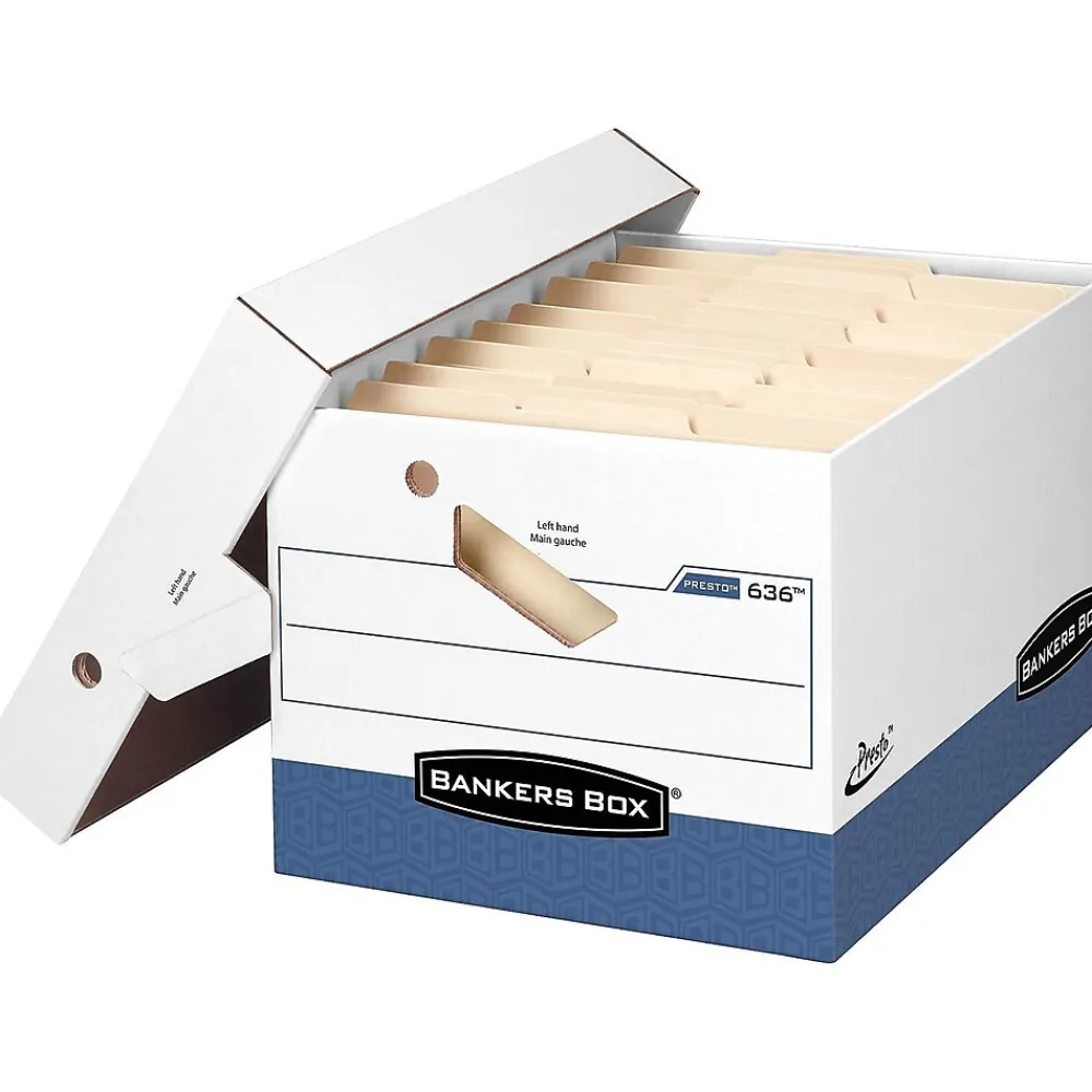 File Storage|Bankers Box® Bankers Box Presto Heavy-Duty Instant Assembly File Storage Boxes, Lift-Off Lid, Letter/Legal Size, 4/Pack (0063602)