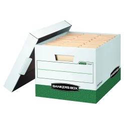 File Storage|Bankers Box® R-Kive Heavy-Duty FastFold File Storage Boxes, Lift-Off Lid, Letter/Legal Size, White/Green, 12/Carton (07241)