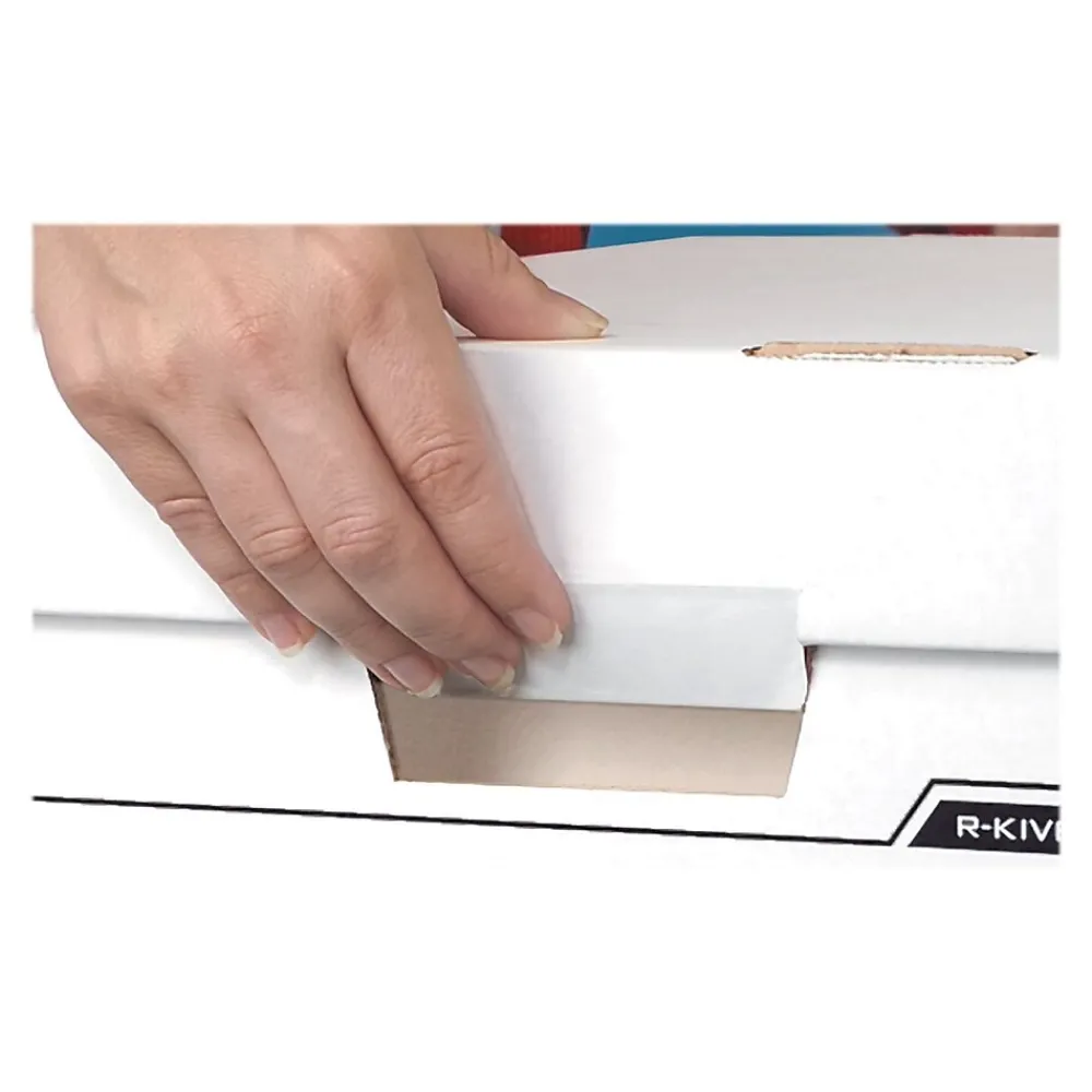 File Storage|Bankers Box® Bankers Box R-Kive® Heavy-Duty FastFold File Storage Boxes, Lift-Off Lid, Letter/Legal Size, White/Black, 12/Carton (00724)