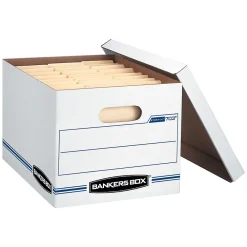 File Storage|Bankers Box® Bankers Box Stor/File 60% Recycled Corrugated File Box Lift Off Lid, Letter/Legal Size, White/Blue, 20/Pack (0070333)