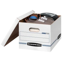File Storage|Bankers Box® Bankers Box Stor/File 60% Recycled Corrugated File Box Lift Off Lid, Letter/Legal Size, White/Blue, 20/Pack (0070333)