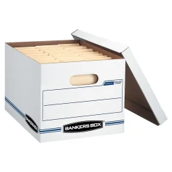 File Storage|Bankers Box® Bankers Box Stor/File 59% Recycled Corrugated File Box Lift Off Lid, Letter/Legal Size, White/Blue, 12/Carton (00703)