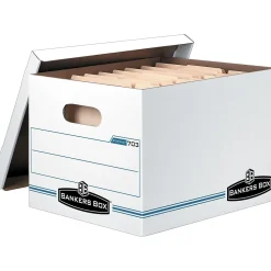 File Storage|Bankers Box® Bankers Box Stor/File 60% Recycled Corrugated File Box Lift Off Lid, Letter/Legal Size, White/Blue, 6/Pack (57036-04)