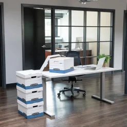 File Storage|Bankers Box® Bankers Box Stor/File™ Medium-Duty FastFold File Storage Boxes, Lift-Off Lid, Letter/Legal Size, White/Blue, 12/Carton (00789)