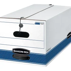 File Storage|Bankers Box® Bankers Box Stor/File Medium Duty 65% Recycled Corrugated File Box, Letter Size, White/Blue, 4/Carton (0070403)