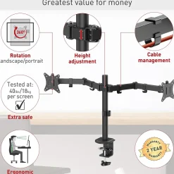 Outlet Barkan Adjustable Dual Arms, Up to 32" Monitor, Black (M142T)