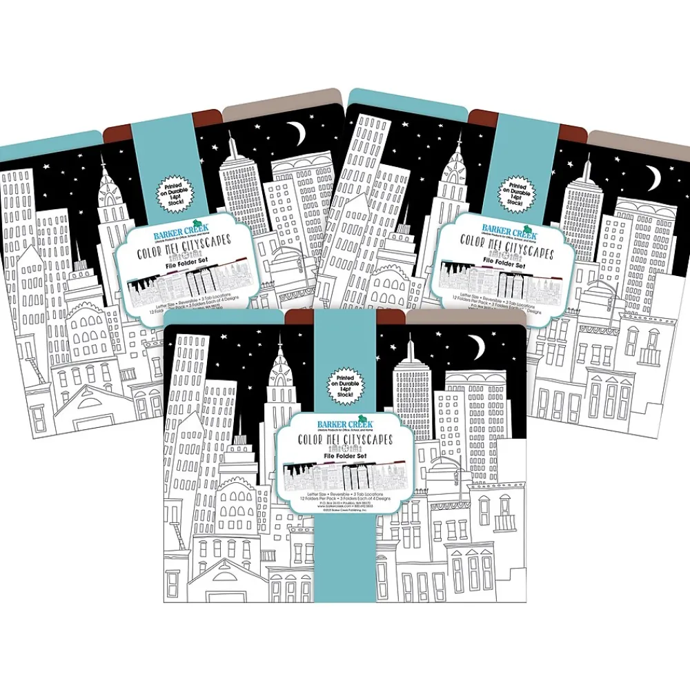 File Folders|Barker Creek Color Me! File Folder Set, 1/3-Cut Tab, Letter Size, Cityscapes, 36/Set (4381)