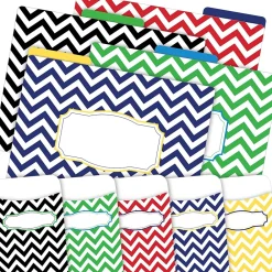 File Folders|Barker Creek Folder & Pocket Set, 1/3-Cut Tab, Letter Size, Chevron Nautical, 42/Set (4416)