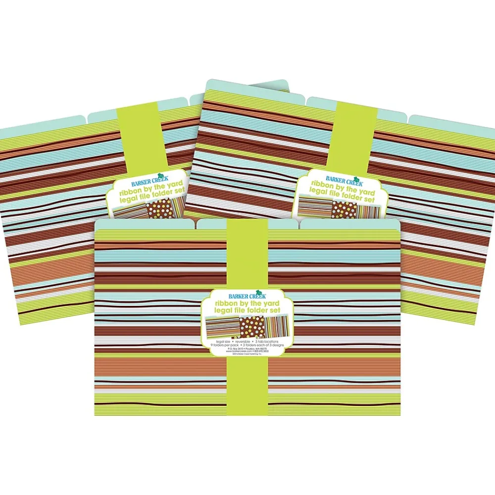 File Folders|Barker Creek Ribbon by the Yard Legal-Size File Folders, Multi-Design Set, 27/Set (BC3904)