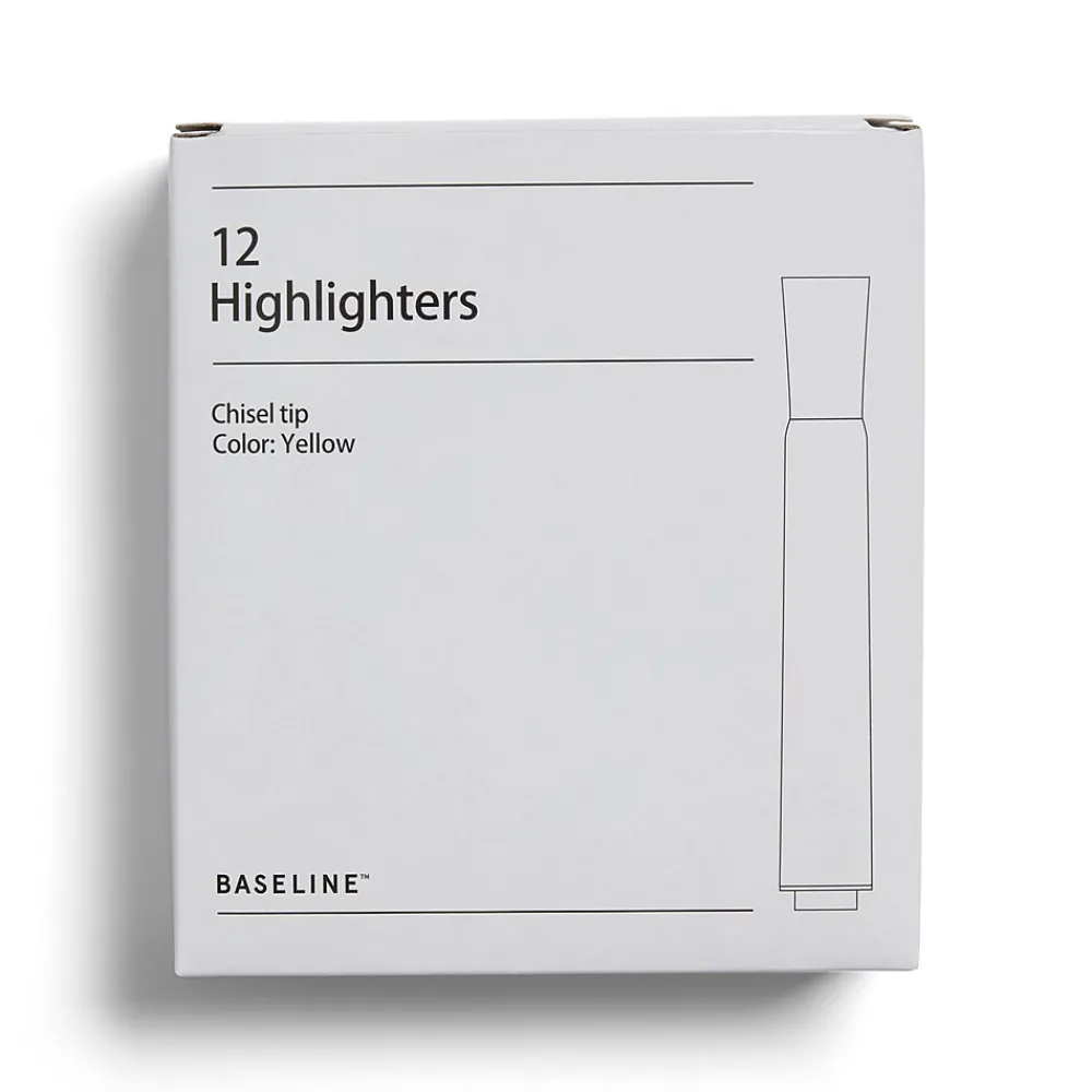 Highlighters|BASELINE™ Baseline Tank Highlighters, Chisel Tip, Yellow, Dozen (BL58170)
