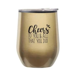 Cheers! Cheers to You Wine Tumbler, Gold Metallic, 12 oz., 10/Pack (79956A)<Baudville Online
