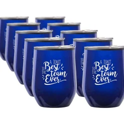 Cheers! Wine Tumbler, Blue Metallic, 12 oz., 10/Pack (79954A)<Baudville New