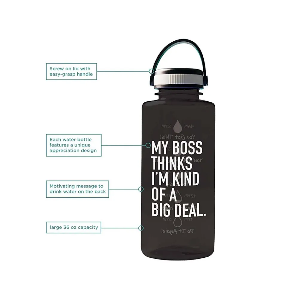 Baudville Drink it Up! "Big Deal" Plastic Water Bottle, 36 oz., Black, 2/Pack (1396378P231)