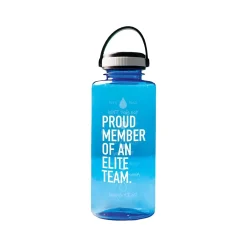 Baudville Drink it Up! "Proud Member" Plastic Water Bottle, 36 oz., Blue, 2/Pack (1396375P231)
