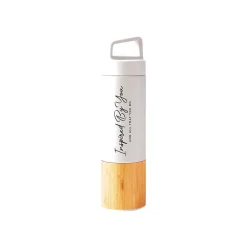 Baudville "Inspired by You and all that you do" Stainless Steel Double Wall Insulated Water Bottle, 18 oz., Bamboo/White (93170)