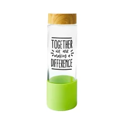Baudville "Making a Difference" Glass Water Bottle, 22 oz., Green/Bamboo (139570331)