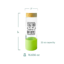 Baudville "Making a Difference" Glass Water Bottle, 22 oz., Green/Bamboo (139570331)