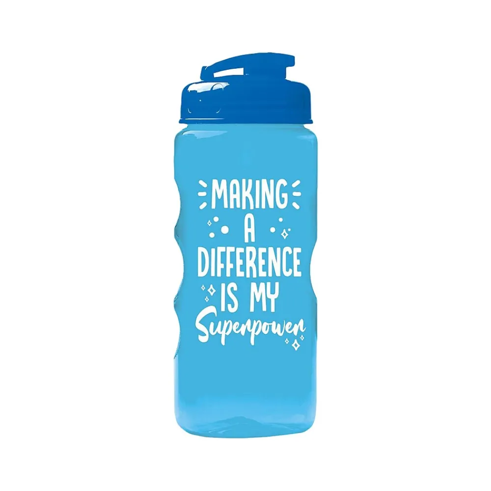 Baudville Quick Grip "Making A Difference" Plastic Water Bottle, 22 oz., Blue, 3/Pack (1393276P331)