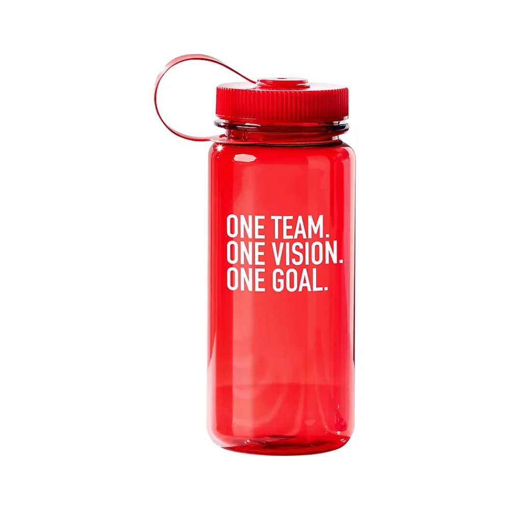 Baudville "Team, Vision, Goal" Plastic Water Bottle, 21 oz., Translucent Red/White (91586)