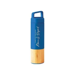 Baudville "Thank You for Going Above and Beyond" Stainless Steel Double Wall Insulated Water Bottle, 18 oz., Bamboo/Blue (93167)