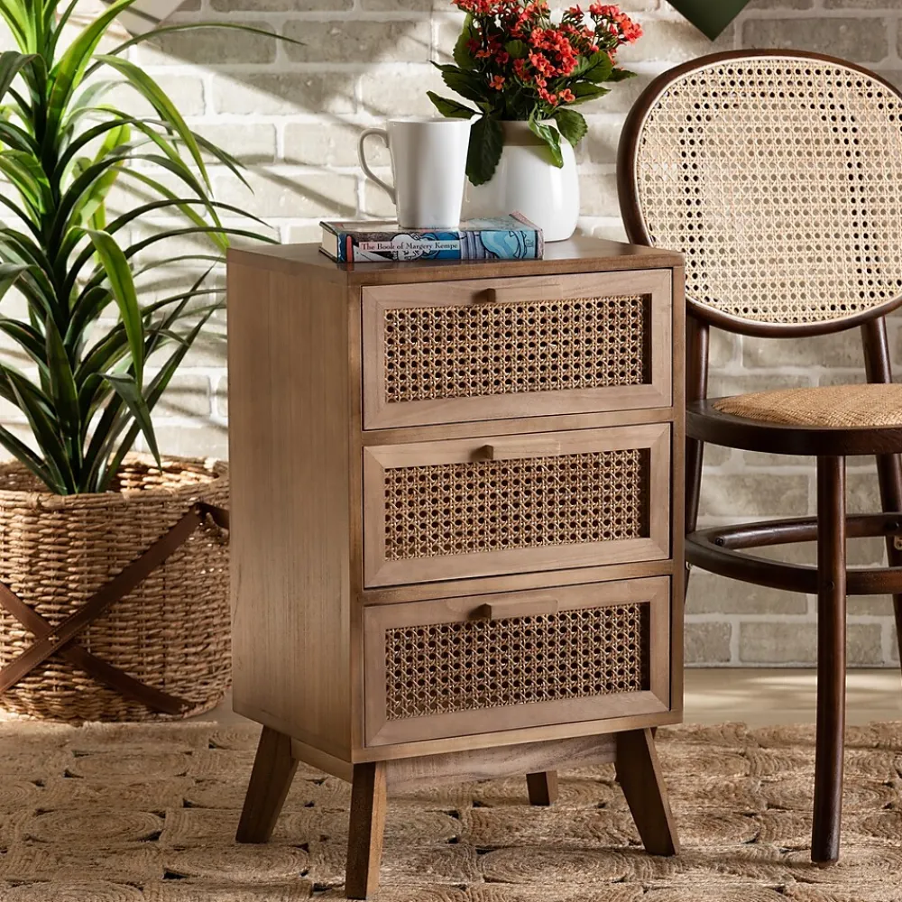 Storage Cabinets*Baxton Studio Baden 26" High 3-Drawer Nightstand, Natural Brown and Walnut Brown (201-12259-HiT)