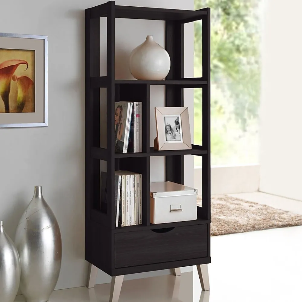 Bookcases*Baxton Studio Kalien 23.01'' W x 15.21'' D Bookshelf, Dark Brown (6465-STPL)