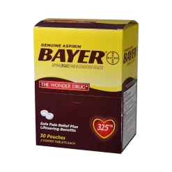 325mg Genuine Buffered Aspirin (NSAID) Tablet, 2/Pouch, 30 Pouches/Box (64268)<Bayer New