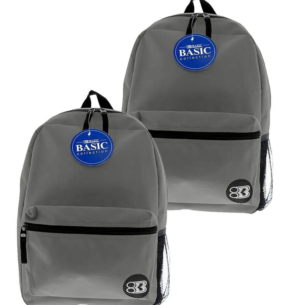 Bazic Basic Laptop Backpack, Medium, Gray, 2/Pack (BAZ1041-2)