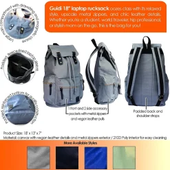 Bazic Guidi Canvas Laptop Backpack, Large, Gray (1117)