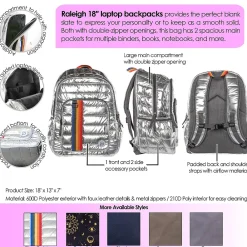 Bazic Raleigh Celestial Canvas Laptop Backpack, Large, Black/Gold (1120)