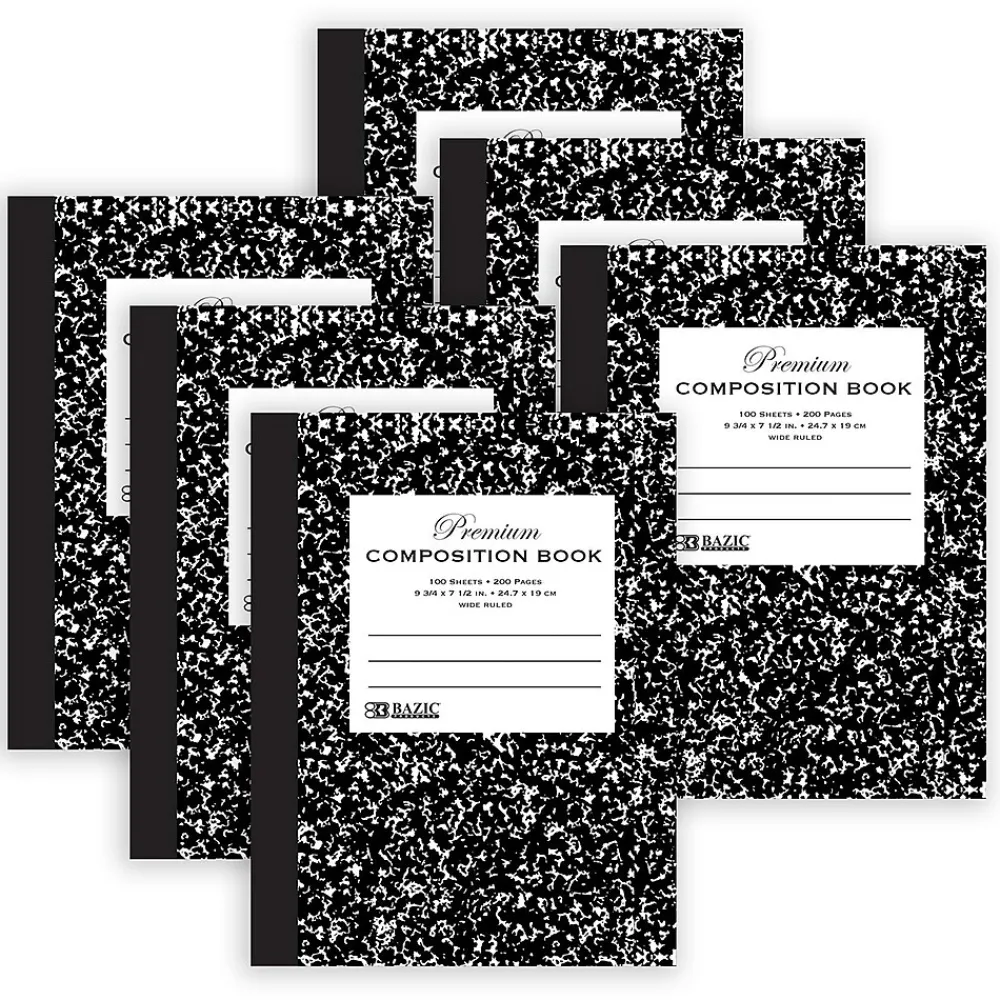 Composition Notebooks|Bazic 1-Subject Composition Notebooks, Wide Ruled, 100 Sheets, Multicolor, 6/Bundle (BAZ5090-6)