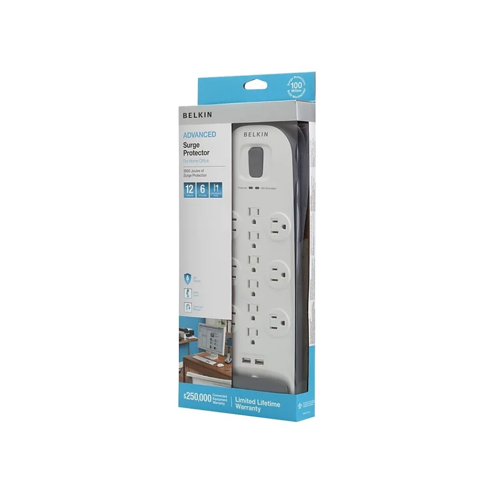 Belkin 12 Outlets Surge Protector, 6' Cord, White (BV112050-06)