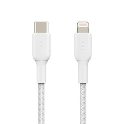 Belkin BOOST CHARGE Braided USB-C to Lightning Cable, 1 m / 3.3 ft., White