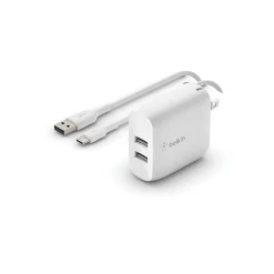 BOOST CHARGE Dual USB-A Wall Charger, 24W + USB-A to USB-C Cable, White (WCE001dq1MWH)<Belkin Best