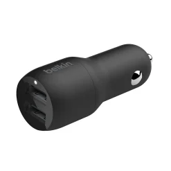 BOOST CHARGE Dual USB-A Car Charger, 24W + USB-A to Lightning Cable, Black<Belkin Clearance