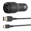 BOOST CHARGE Dual USB-A Car Charger, 24W + USB-A to USB-C Cable, Black<Belkin Best