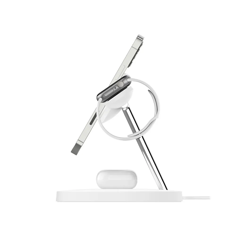 BOOST CHARGE PRO 3-in-1 Wireless Charger for iPhone 12, White (WIZ009ttWH)<Belkin