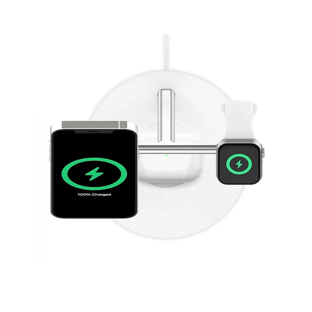 BOOST CHARGE PRO 3-in-1 Wireless Charger for iPhone 12, White (WIZ009ttWH)<Belkin