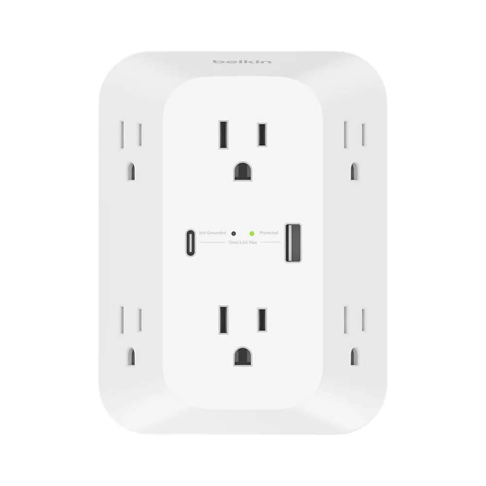 Belkin 6-Outlet USB-A and USB-C Ports Outlet Adapter, White (SRA008P6TT)