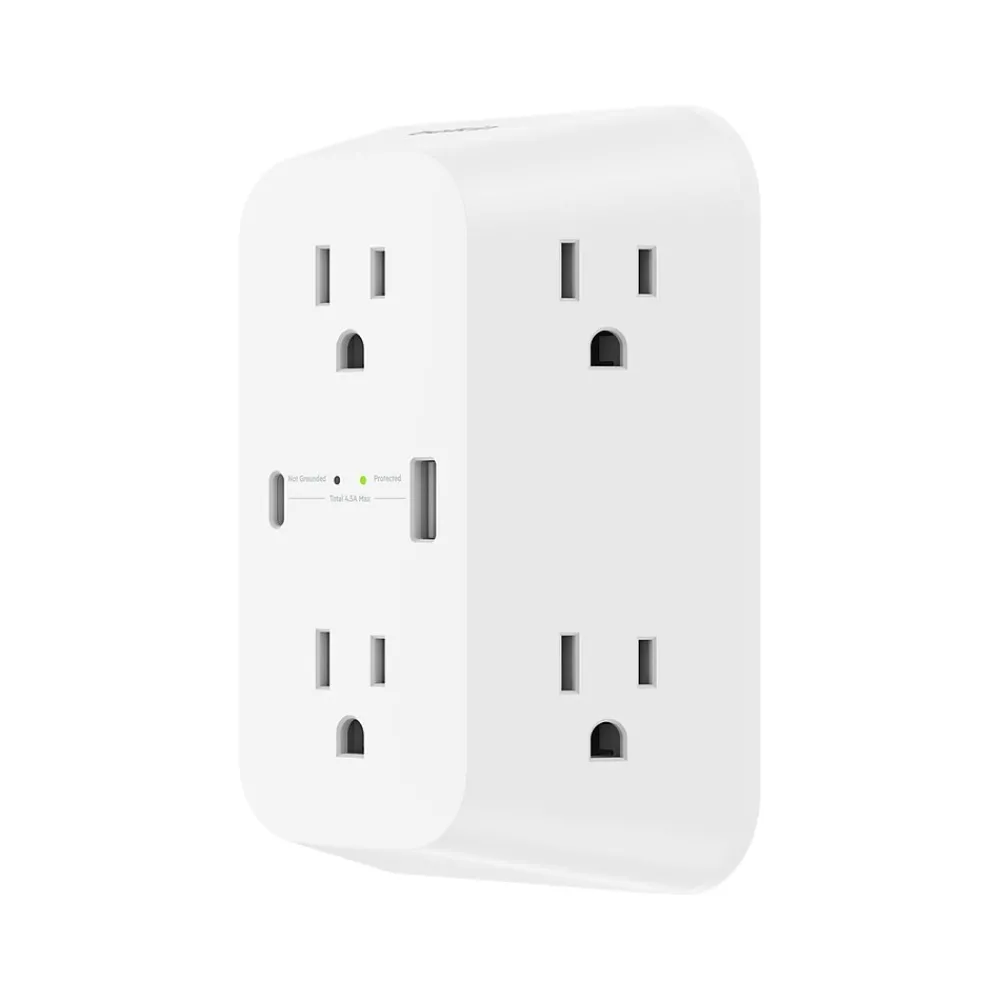 Belkin 6-Outlet USB-A and USB-C Ports Outlet Adapter, White (SRA008P6TT)