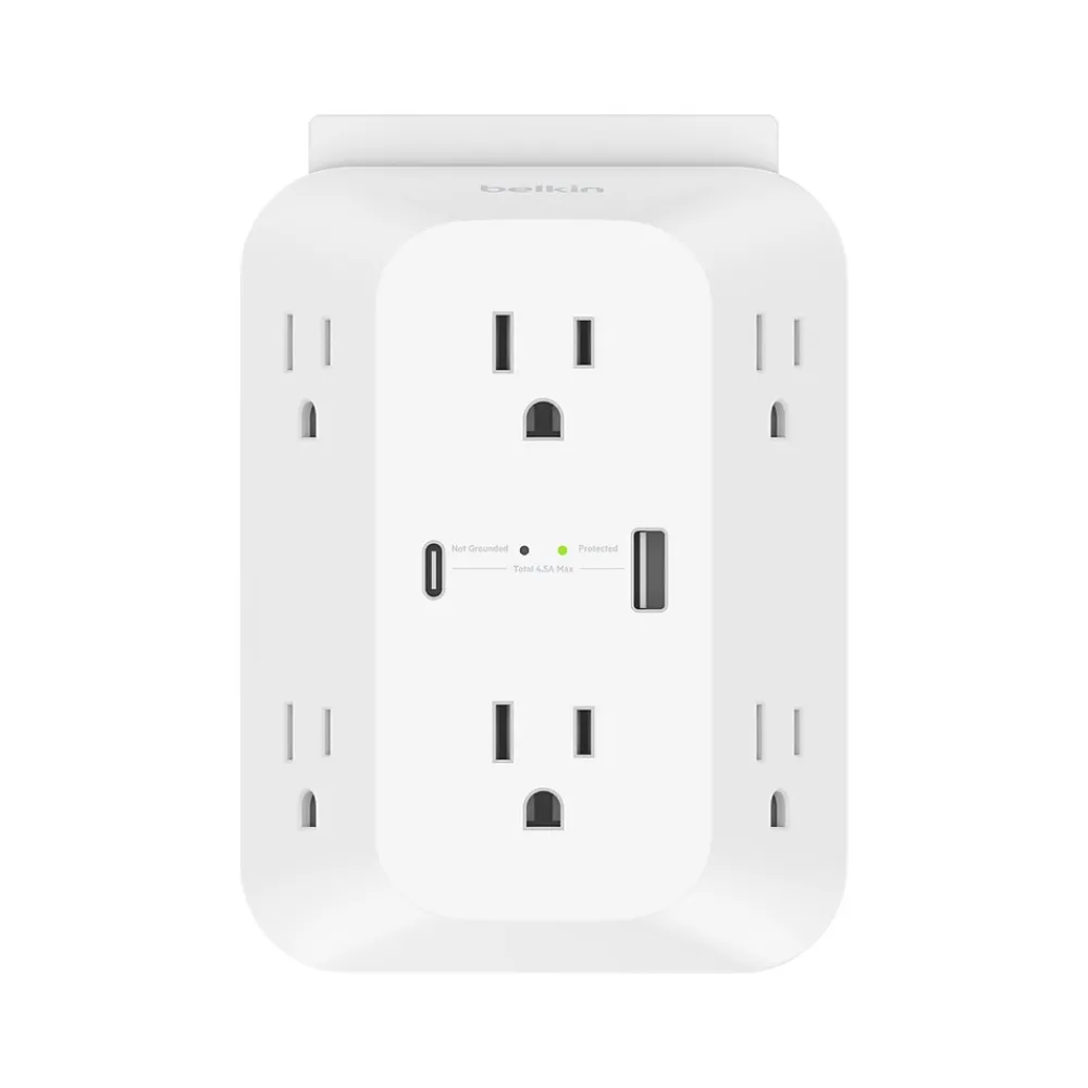 Belkin 6-Outlet USB-A and USB-C Ports Outlet Adapter, White (SRA008P6TT)